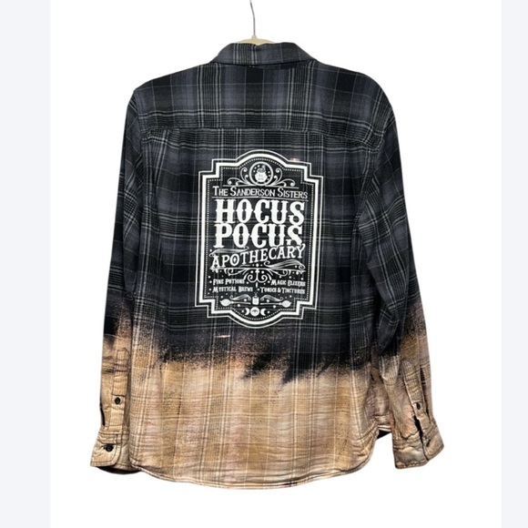 Handmade Tops - Bleached Sanderson Sisters Flannel | Halloween Plaid Shirt | Unisex L
